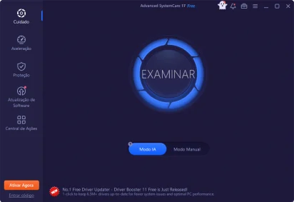 Captura da tela inicial do Advanced SystemCare Free mostrando seu botão EXAMINAR.