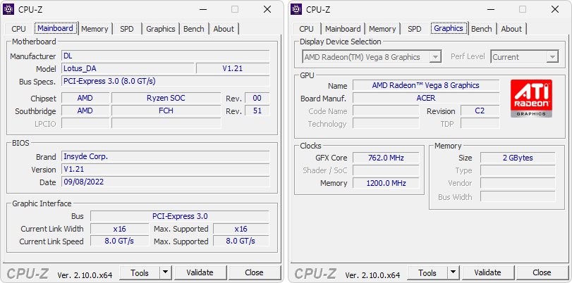 CPU Z captura de tela demonsotracao das abas Mainboard e graphics