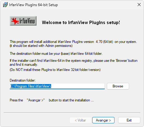 Instalador pacote de plugins irfanview