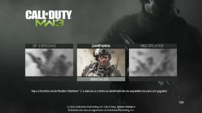 MW3 de 2011 traduzido no menu inicial do jogo.