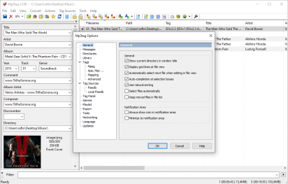 Captura de tela do Mp3tag mostrando sua tela de opções.