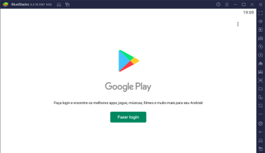 Captura de tela do BlueStacks mostrando a Google Play Store aberta.