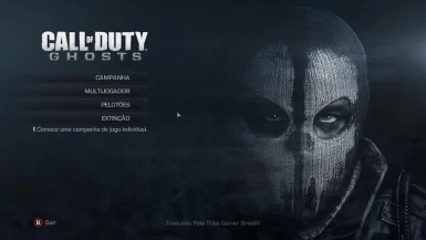 Captura de tela do jogo Call of Duty: Ghosts traduzido. Mostra o menu principal traduzido.