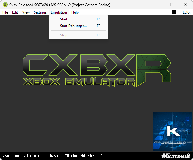 Cxbx reloaded com o jogo project gotham 1 carregado