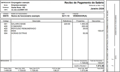 Captura de tela do modelo de contracheque demonstrativa. Foi impressa em um PDF e capturada pra demonstração.