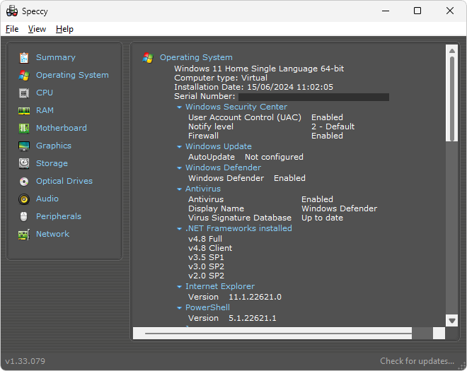 Speccy informacoes sistema operacional