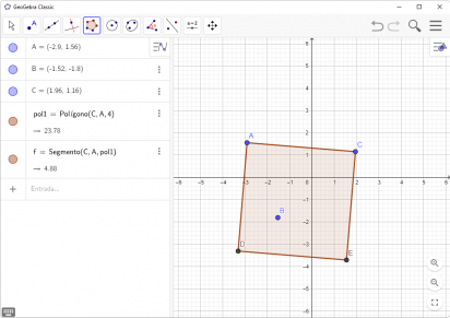 Captura de tela demonstrativa do GeoGebra mostrando um gráfico matemático quadrado.