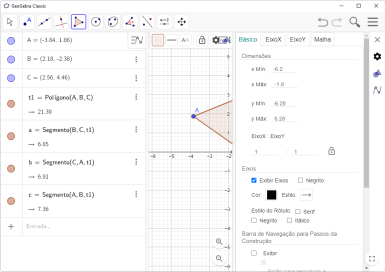 Captura de tela demonstrativa do GeoGebra mostrando o destaque para suas opções de edição e inserção de informações em gráfico matemático.