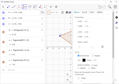 Captura de tela demonstrativa do GeoGebra mostrando o destaque para suas opções de edição e inserção de informações em gráfico matemático.