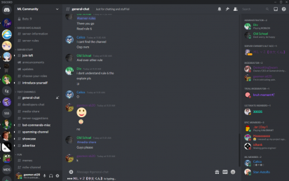 Captura de tela do Discord para Windows que mostra um exemplo de efetivo uso dos chats das comunidades.