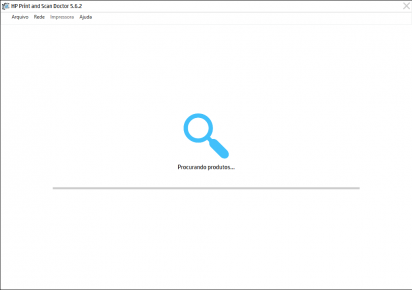 Captura de tela demonstrativa do HP Print and Scan Doctor em tela de pesquisa pela impressora HP.