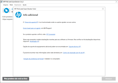 Captura de tela demonstrativa do HP Print and Scan Doctor mostrando sua tela 