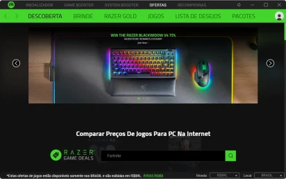 Captura de tela demonstrativa do Razer Cortex mostrando o menu 