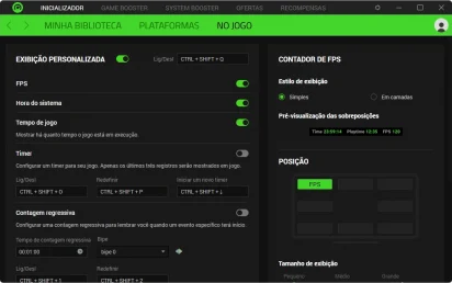 Captura de tela demonstrativa do Razer Cortex mostrando o submenu 