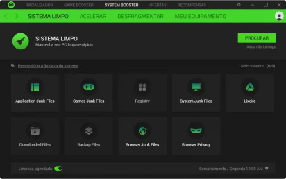 Captura de tela demonstrativa do Razer Cortex mostrando o menu 