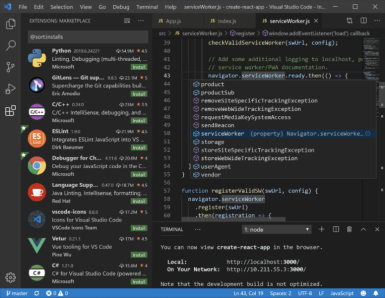 Captura de tela demonstrativa de uso do Visual Studio Code.