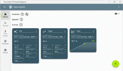 Captura de tela demonstrativa do Fan Control com algumas opções anexadas ao painel de monitoração a título de demonstração ilustrada de uso do programa no www.baixesoft.com.