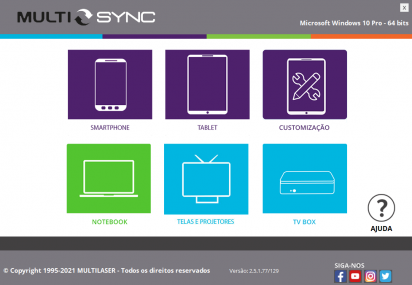 Captura de tela demonstrativa do MultiSync em sua tela inicial do assistente.