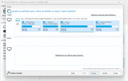 Captura de tela do macrium reflect mostrando a tela do seu assistente de clonagem.