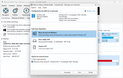 Captura de tela do macrium reflect exibindo seu menu 