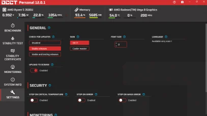 Captura da tela demonstrativa do OOCT em seu menu 