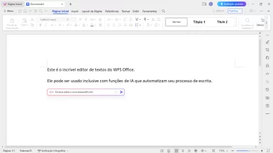 Captura de tela demonstrativa do WPS Office com um documento aberto. A captura de tela mostra toda a interface de edição de documento na aba 