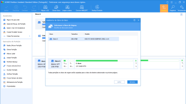 Captura de tela demonstrativa do AOMEI Partition Assistant mostrando a segunda tela do assistente de clonagem de disco.