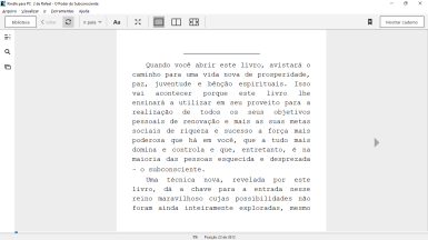Captura de tela demonstrativa do Kindle mostrando uma interface de leitura de exemplo de um livro.