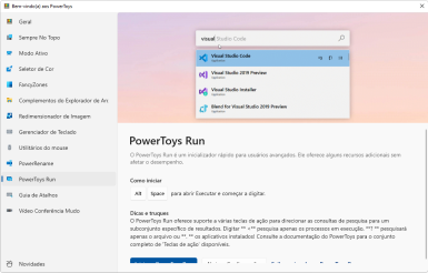 Captura de tela do Microsoft PowerToys na interface de explicação do bem-vindo aos powertoys mostrando a demonstração da opção 