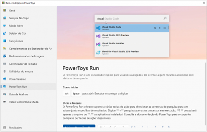 Captura de tela do Microsoft PowerToys na interface de explicação do bem-vindo aos powertoys mostrando a demonstração da opção 