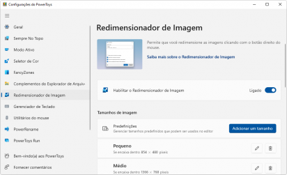 Captura de tela do Microsoft PowerToys na interface da opção 