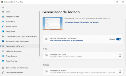 Captura de tela do Microsoft PowerToys na opção 