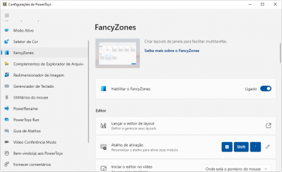 Captura de tela do Microsoft PowerToys na opção 