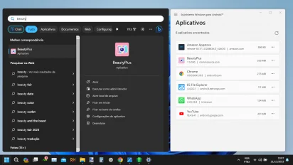 Captura de tela exemplo mostrando como um aplicativo para Android se integra nativamente ao menu iniciar do Windows 11.