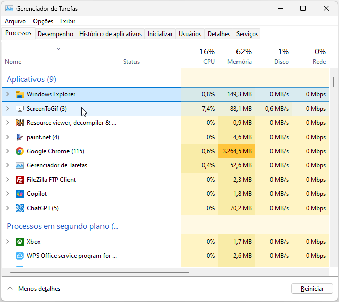 Gerenciador de tarefas do Windows 10 para Windows 11