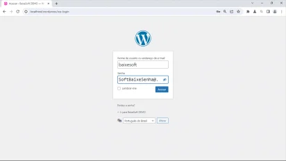 Captura da tela de login inicial do WordPress instalado no WampServer. É a tela do /wp-admin.