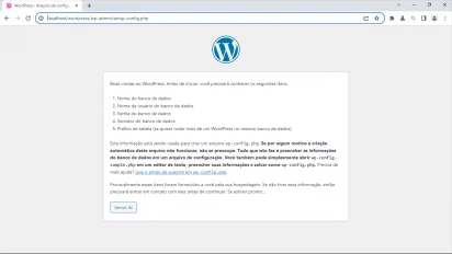 Captura de tela exemplo da tela de boas-vindas ao WordPress que está rodando no WampServer.