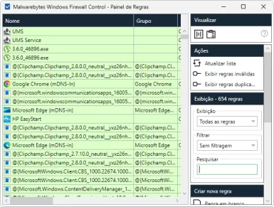 Captura de tela demonstrativa do Windows Firewall Control mostrando seu 