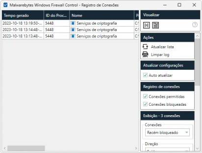 Captura de tela demonstrativa do Windows Firewall Control mostrando o 