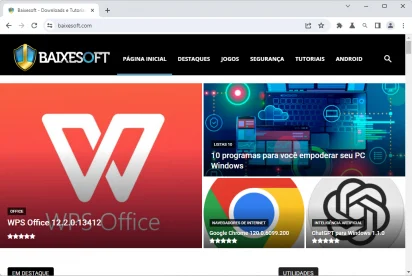 Captura de tela demonstrativa do Chromium com a demonstração do site www.baixesoft.com aberto.