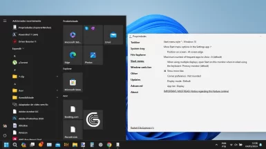 Captura de tela do explorerpatcher em ação. A demonstração mostra o estilo de menu iniciar do Windows 10 no Windows 11.