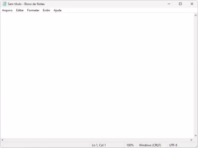Captura de tela demonstrativa do bloco de notas clássico do Windows. Nesta captura ele está vazio.