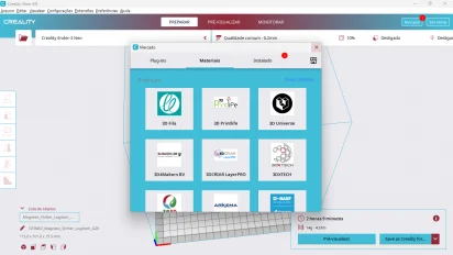 Captura de tela demonstrativa do Creality Slicer mostrando seu menu 