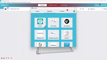 Captura de tela demonstrativa do Creality Slicer mostrando seu menu 