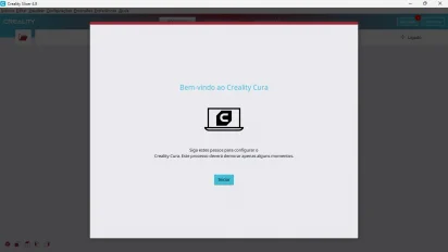 Captura de tela demonstrativa do Creality Slicer mostrando a tela inicial do assistente de configuração.