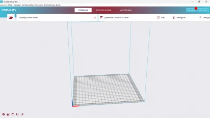 Captura de tela demonstrativa do Creality Slicer mostrando sua interface principal sem nenhum modelo carregado.