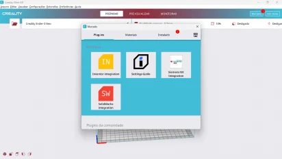Captura de tela demonstrativa do Creality Slicer mostrando seu menu 